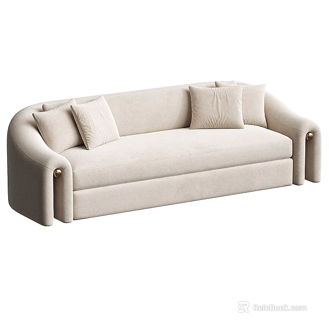 Beige Sectional Sofa With Plush Pillows And Metal Leg Accents For Living Room 3d model 