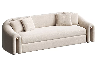 Beige Sectional Sofa With Plush Pillows And Metal Leg Accents For Living Room 3d model