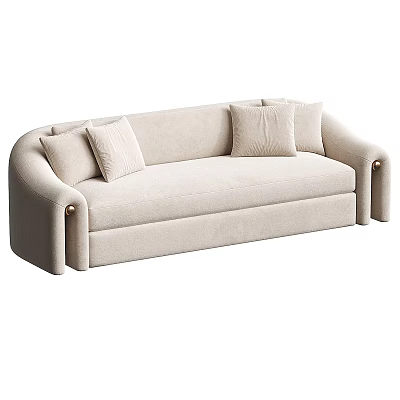 Beige Sectional Sofa With Plush Pillows And Metal Leg Accents For Living Room 3d model