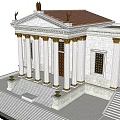 Ancient Classical Architecture With White Facade Golden Columns Stone Steps And Central Door 3d model