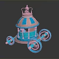 Fairy Tale Carriage With Pink And Blue Domed Top Decorative Crown And Spoked Wheels