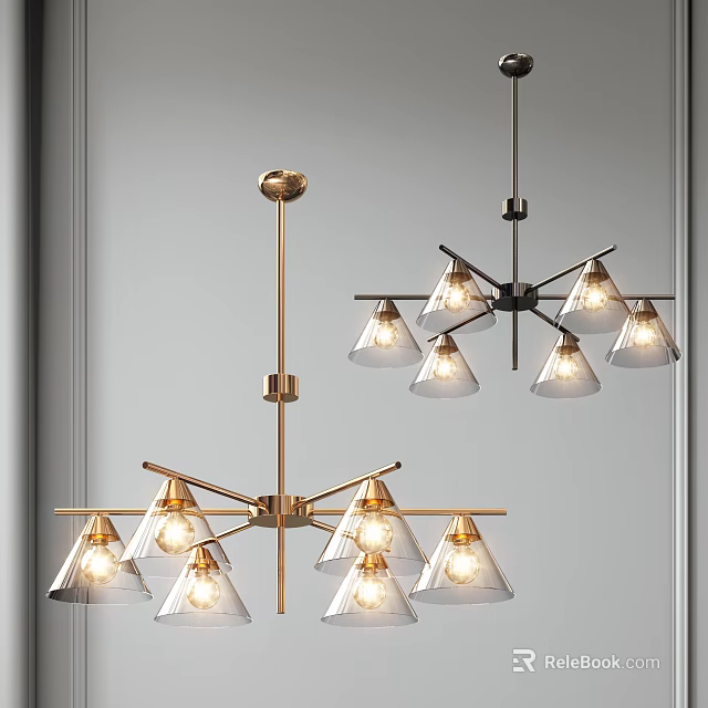 Modern Chandelier Design Featuring Metal Frame And Glass Shades For Home Interior Decor 3d model 