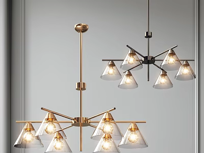 Modern Chandelier Design Featuring Metal Frame And Glass Shades For Home Interior Decor 3d model