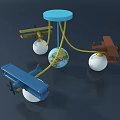 Playful Kids Room Chandelier With Blue Top Yellow Wires White Globes Airplane Models And Globe