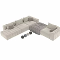 Cream And Deep Brown Modern Sectional Sofa With Plush Pillows And Soft Throw Blanket