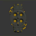 Gray Yellow Industrial Mechanical Component With Multiple Circular Ports And Connectors 3d model