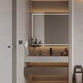 Modern Bathroom Interior Design With Glass Shower White Toilet Vanity Mirror And Storage