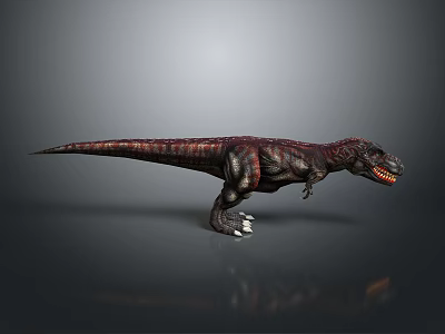 Tyrannosaurus Rex Dinosaur Model With Detailed Skin Texture And Red Brown Color On Gray Background 3d model