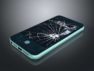 Close Up Of Damaged Smartphone With Cracked Screen And Shattered Display Glass 3d model