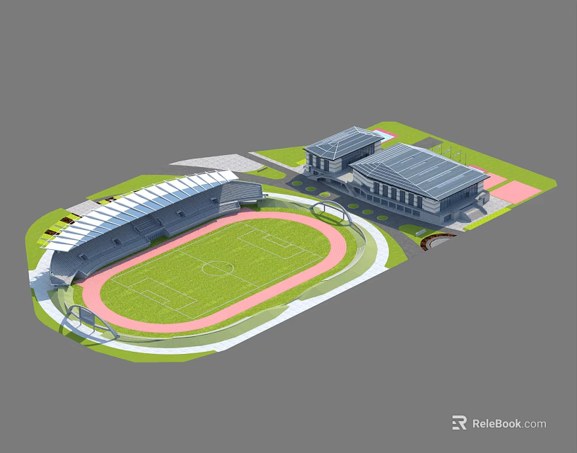 Modern Football Stadium With Running Track Spectator Stands And Adjacent Buildings 3d model 