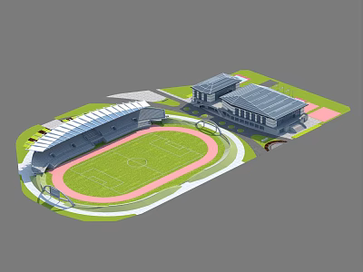 Modern Football Stadium With Running Track Spectator Stands And Adjacent Buildings 3d model