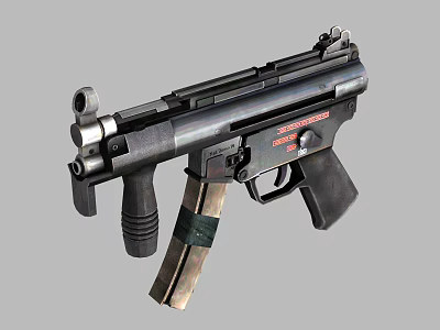Tactical Submachine Gun With Black Metal Body Detachable Magazine And Ergonomic Grip 3d model