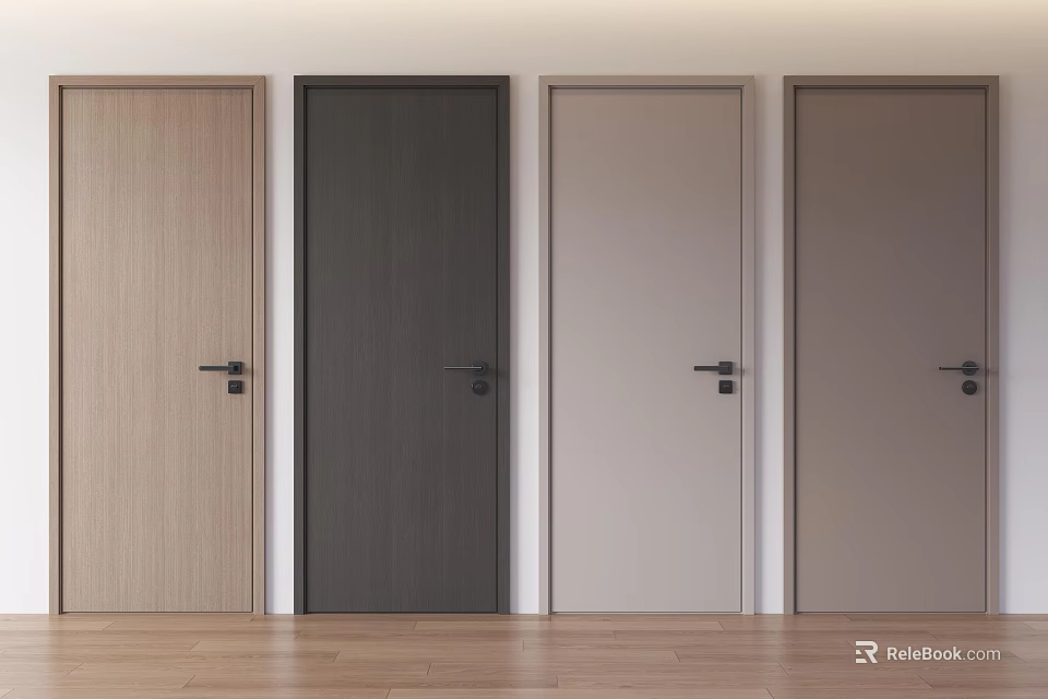 Four Stylish Wooden Hinged Doors in Various Colors for Interior Design 3d model 