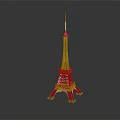 Red and White Eiffel Tower Decorative Ornament Set with Shiny Metallic Design and Reflective Base