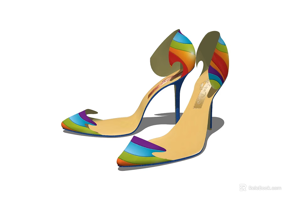 Fashionable Rainbow Colored High Heels With Pointed Toe And Slim Heel Design 3d model 