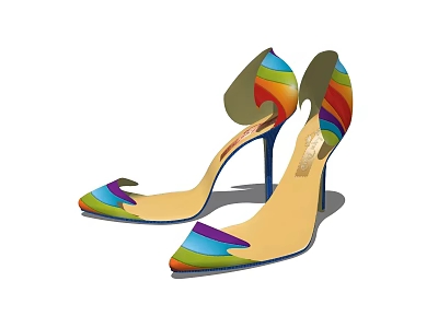 Fashionable Rainbow Colored High Heels With Pointed Toe And Slim Heel Design 3d model