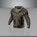 Hooded Jacket Brown And Green Patchwork With Zipper Front Gray Lining Arm Patch Detail 3d model