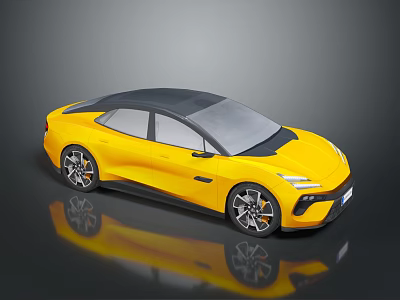 Yellow Sporty Sedan With Modern Exterior Black Roof And Shiny Alloy Wheels 3d model