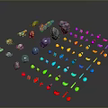 Colorful Small Game and Movie Characters with Stones and Various Geometric Shapes