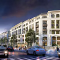 Coastal Commercial Street with Beachfront Area High Rise Buildings and Green Landscaping