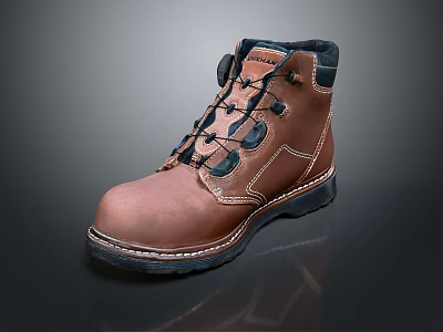 Brown Leather Work Boots With Black Laces Ankle High Design And Durable Rubber Sole 3d model