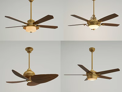 Brass Ceiling Fan With Wooden Blades And Light For Modern Home Decor 3d model