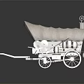 Vintage Covered Wagon Design With Wooden Wheels Canvas Cover And Storage Compartments