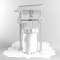Traditional Garden Ornament Featuring Wooden Roofed Stone Well With Hanging Lantern And Metal Bucket