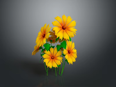 Vibrant Bonsai Potted Plant With Yellow Flowers And Green Leaves Against Dark Background 3d model