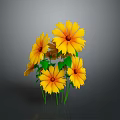 Vibrant Bonsai Potted Plant With Yellow Flowers And Green Leaves Against Dark Background