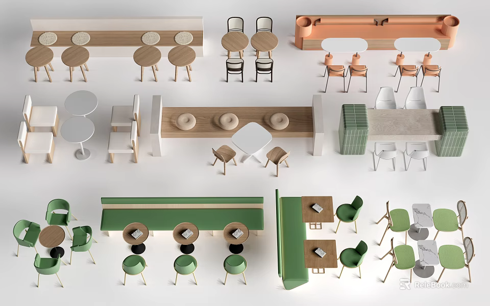 Various Modern Dining Table Designs With Matching Chairs In Different Colors 3d model 