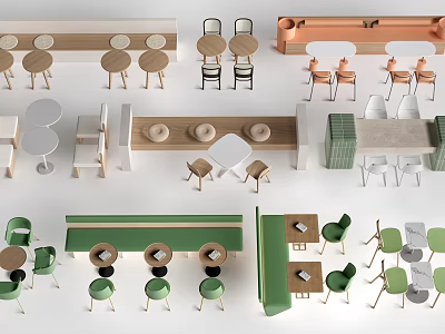 Various Modern Dining Table Designs With Matching Chairs In Different Colors 3d model
