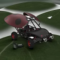 Ladybug Inspired Buggy with Red Spotted Top Black Body on Green Leaf and Water Droplets