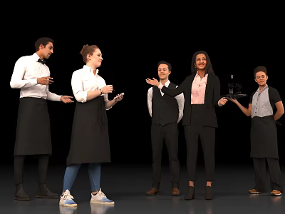 Group of People with Different Roles in Suits and Aprons Standing Together 3d model