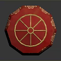 Red Chinese Lantern With Golden Decorative Patterns And Umbrella Shaped Top