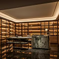 Luxurious Wine Cellar Interior With Wooden Racks Wine Bottles And Marble Countertop