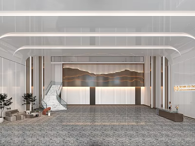 Modern Front Desk Reception Area With Elegant Backdrop And Marble Countertop 3d model