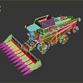 Large Red Combine Harvester With Sharp Cutting Header And Black Farm Machinery Body