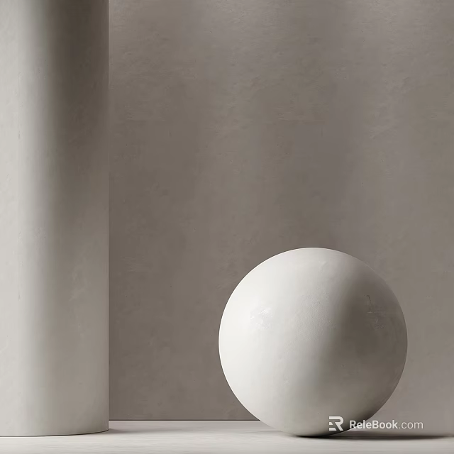 White Sphere Component with Cylindrical Column on Light Gray Wall in Minimalist Modern Design 3d model