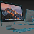 Apple iMac Desktop Computers Front Back View With Mountain Landscape Display And Keyboard Mouse 3d model