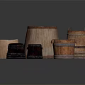 Wooden Bucket Shaped Decorative Ornament Set With Various Sizes And Natural Texture