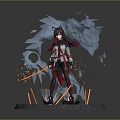 Cat Eared Character With Ice Wolf Spirit And Fire Effects On Stone Platform