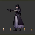 Game Movie Character In Purple Robe Holding Open Book With Candles On Magic Circle