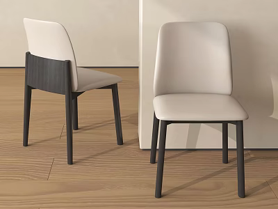 Modern Dining Chairs With Light Beige Seat And Dark Wooden Legs For Home Interior 3d model