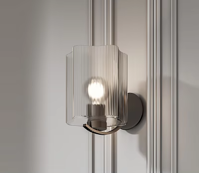 Modern Stylish Wall Lamp With Ribbed Glass Shade For Home Interior Lighting Design 3d model