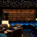 Stylish Bar Interior With String Lights Ceiling Glass Block Wall And Circular Neon Lights 3d model