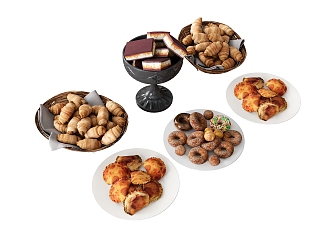 Food Pasta Cattle Bread Tiramisu Fried Dumplings Plate Basket Bagel 3d model