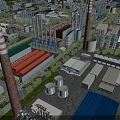 Modern Industrial Plant Aerial View With Cooling Towers Chimneys Pipes Storage Tanks And Greenery