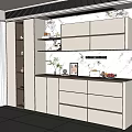 Modern White Sideboard With Marble Backsplash Storage Drawers And Decorative Items 3d model