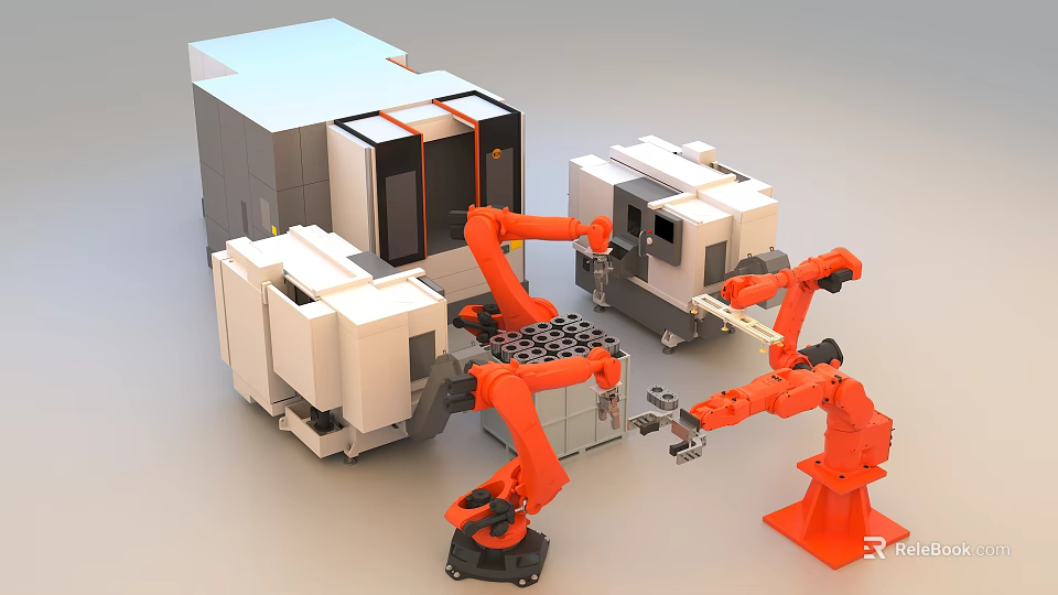 Industrial Equipment With Multiple Robotic Arms And Automated Machinery Systems 3d model 